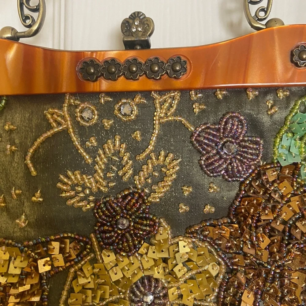 Lime Green Satin‎ Beaded Purse Beautiful, Handle or Crossbody Straps
